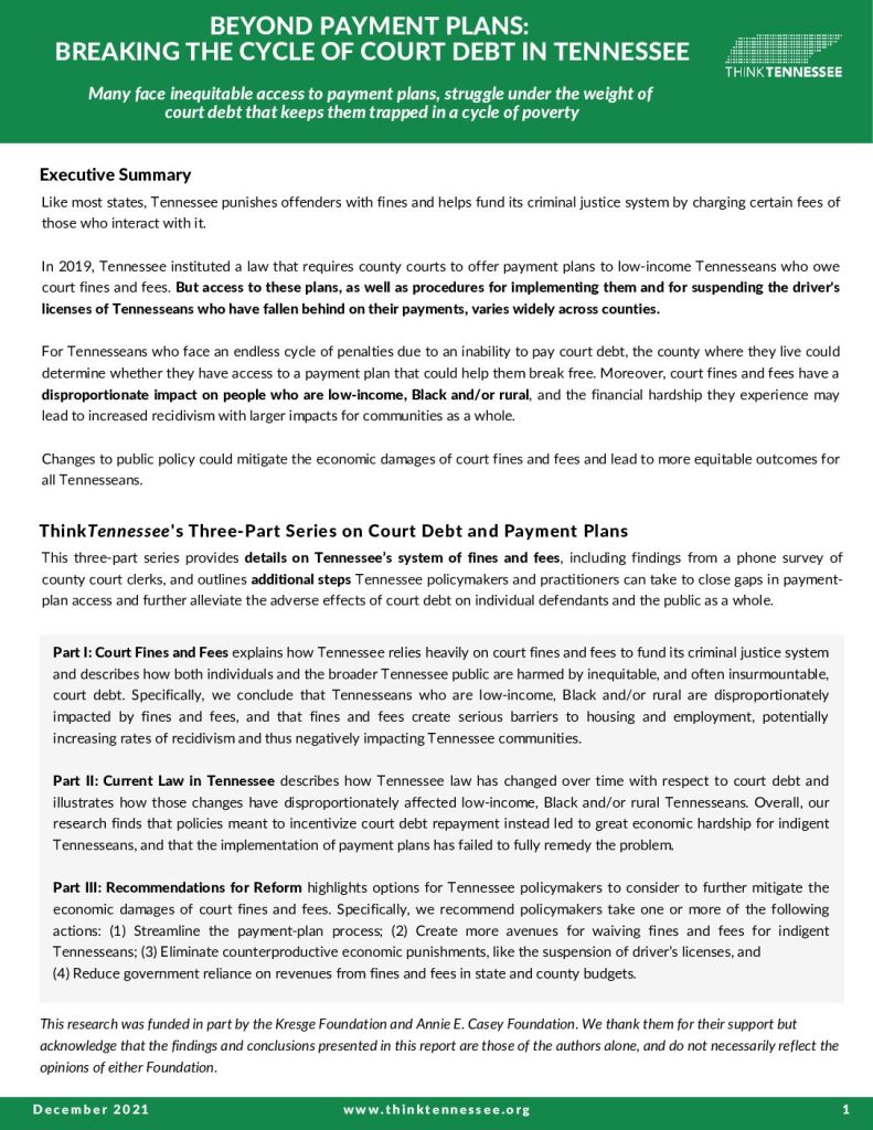 beyond payment plans breaking the cycle of court debt in tennessee beyond payment plans breaking the cycle of court debt in tennessee - Think Tennessee