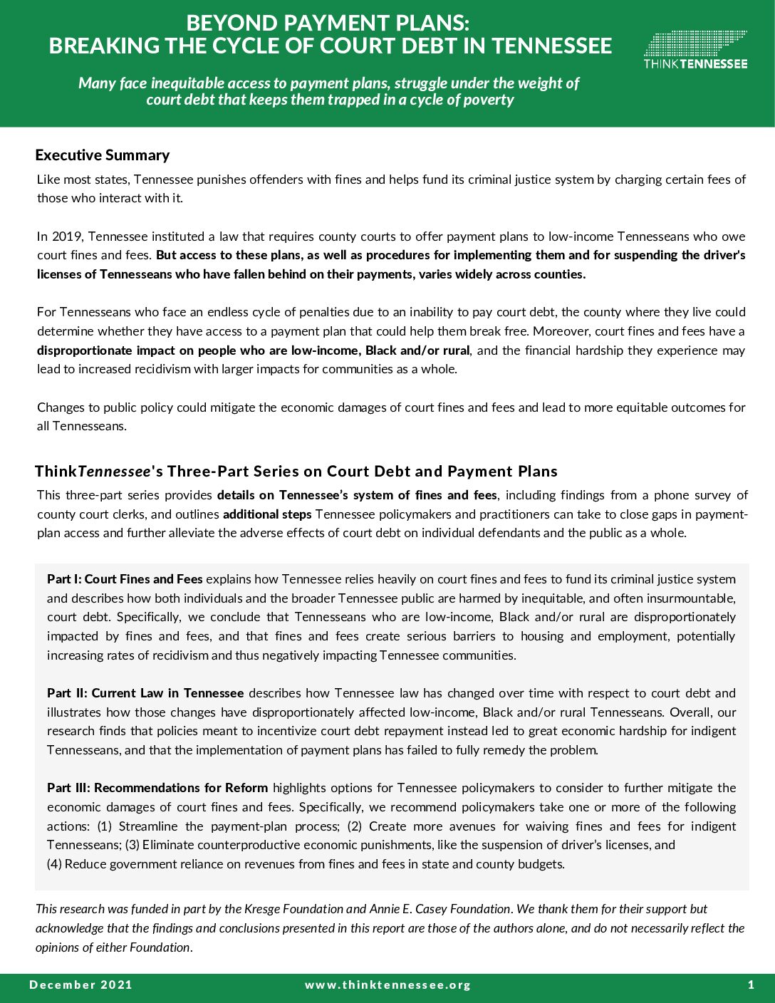 beyond payment plans breaking the cycle of court debt in tennessee beyond payment plans breaking the cycle of court debt in tennessee - Think Tennessee
