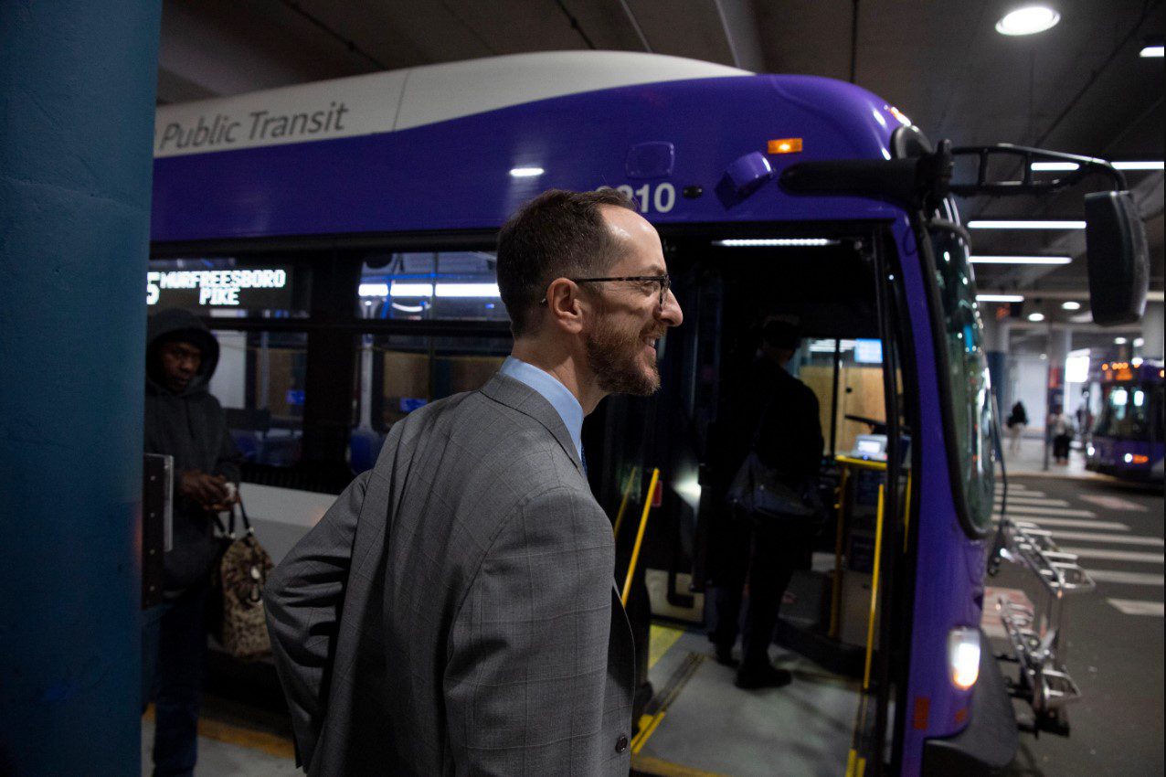 Nashville Mayor Freddie O'Connell waits for the bus following a press conference at the Historic Metropolitan Courthouse in Nashville, Tenn., Thursday, Feb.15, 2024 | Nicole Hester/The Tennessean